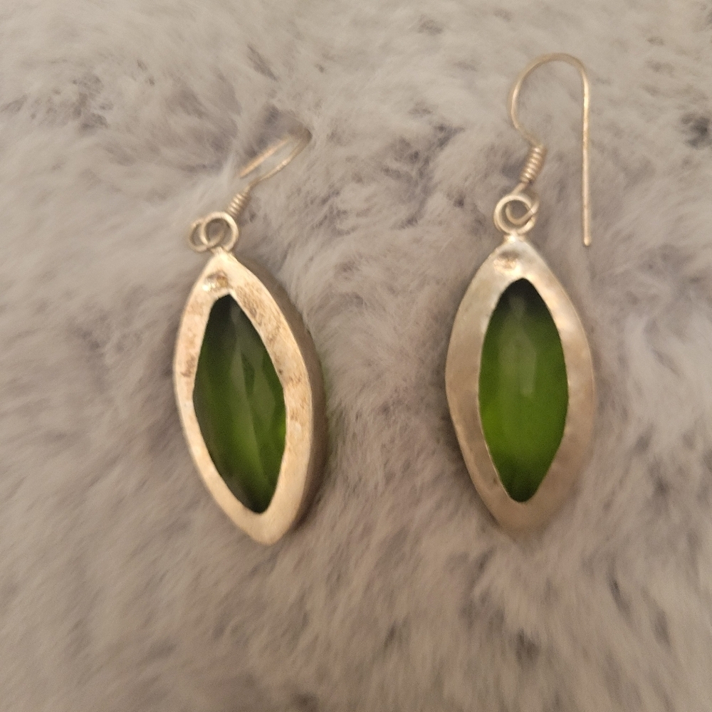Large Marquise Light Green Gemstone Earrings - Picture 5 of 6